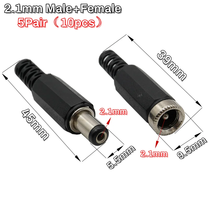 10 шт. DC005 DC-разъём 5,5x2,1 мм/5,5x2,5 мм (папа/мама) с панельным креплением для адаптеров питания.