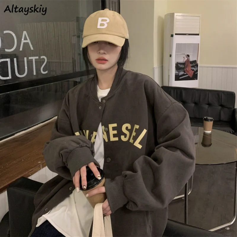 

Letter Basic Jackets Women Baggy Streetwear Harajuku 3 Colors All-match College Casual Design Korean Style Stylish Hipster Coats