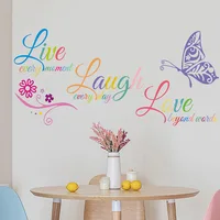 Live Laugh Love Inspirational Quotes Wall Decals Colorful Butterfly DIY Sticker Vinyl Art Mural for Bedroom Living Room