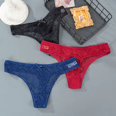 Womens Panties Sexy Lace Thong G-Strings Female Low Waist Underwear Panty French Style Exotic Lingerie Hollow Out Design