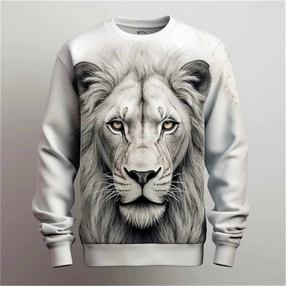 

Vintage Hoodies 3d Animals Lion Sweatshirt For Men Hoodie New Sweater Pullover Casual Long Sleeved Top Oversized Men's Clothing