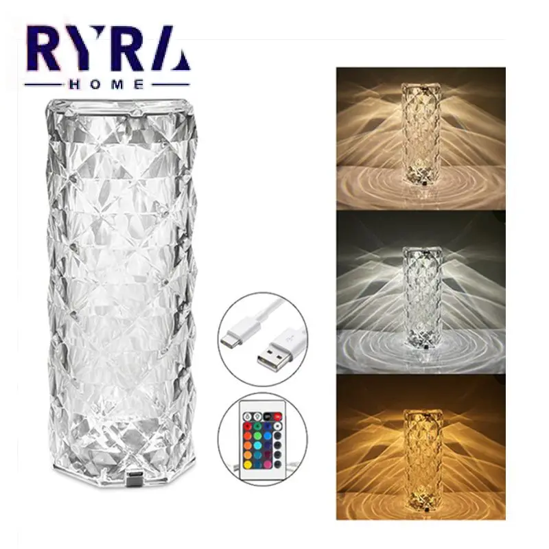 

Crystal Rechargeable Table Light Dimmable Bedroom Bedside Bar Crystal Lighting Prevent Sliding Design Atmosphere Lighting Lamp