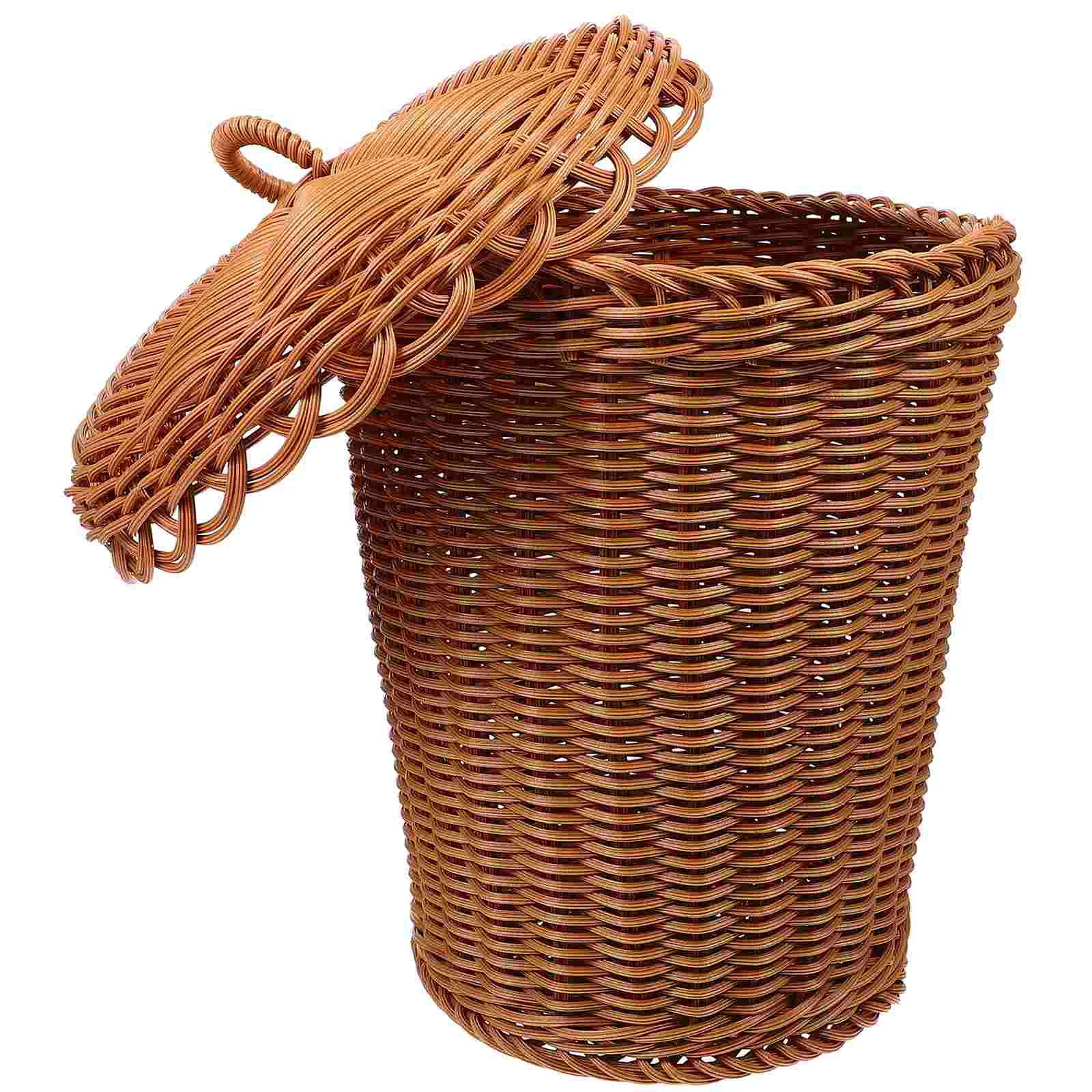 

Basket Woven Trash Can Waste Storage Rattan Wicker Bin Garbage Paper Laundry Baskets Wastebasket Sundries Round Container