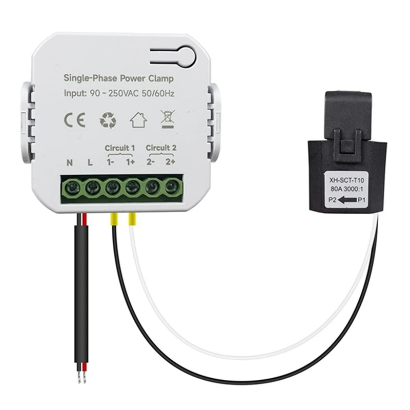 

1Set Tuya Smart Zigbee Energy Meter 80A With Current Transformer Clamp Kwh Power Monitor Plastic White