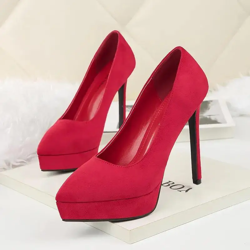 

Женские модные высококачественные красные туфли из нубука, удобные весенние туфли на высоком каблуке, женские милые черные туфли-лодочки н...