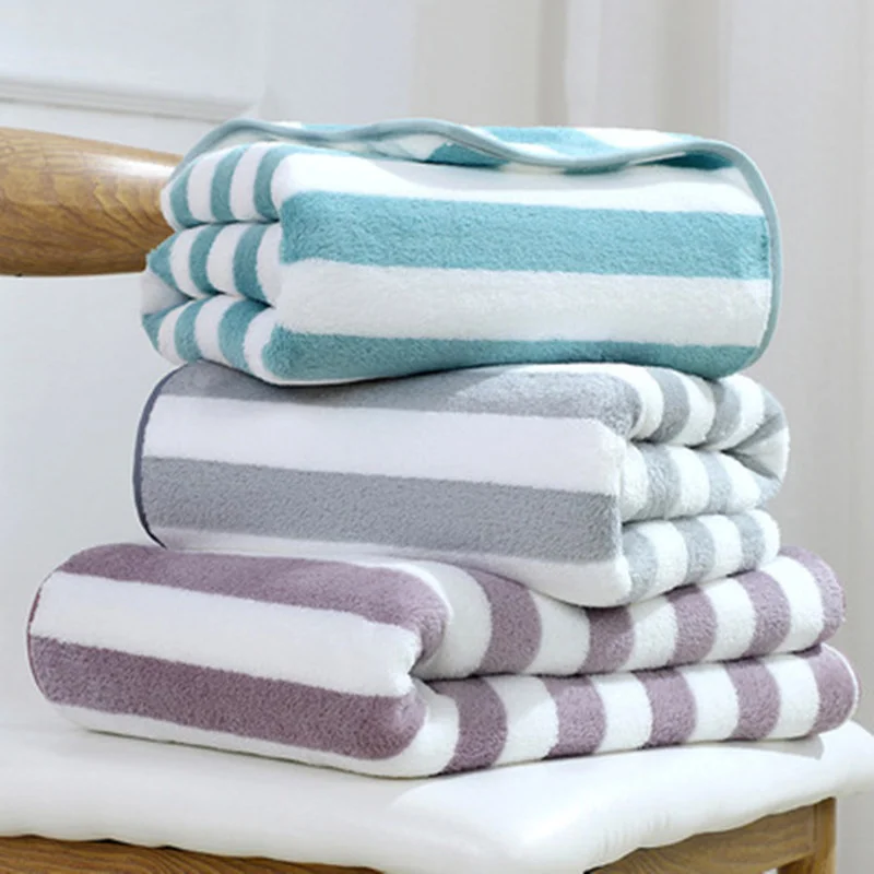 

Towel Spa Sauna Microfiber Textiles Fleece Bath 35x75cm Household Adult Absorbent Woman Towel Bathroom Coral Striped Soft