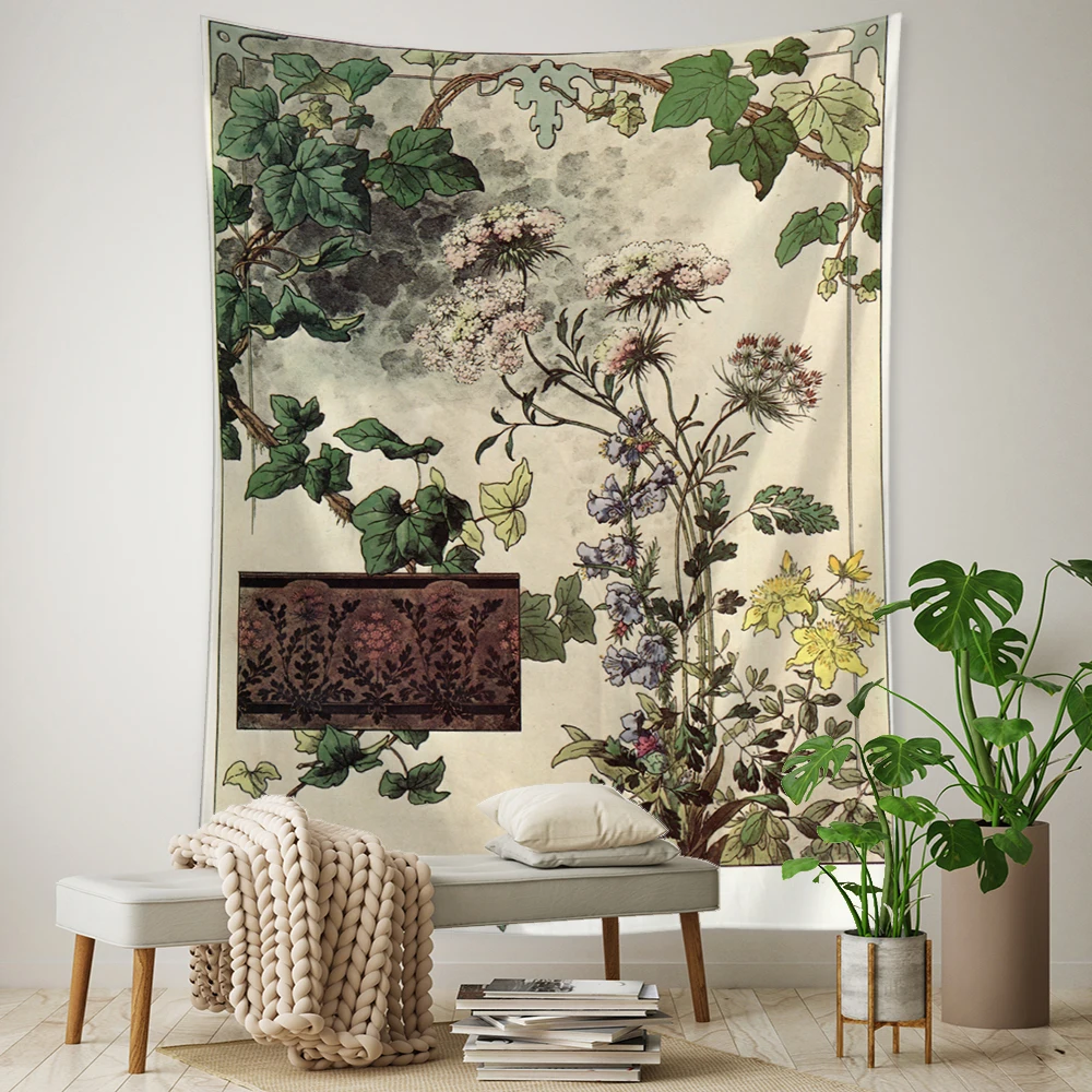 

Винтажная Настенная роспись с цветочным рисунком, настенный гобелен, минималистичное искусство, богемский психоделический тайна, эстетика, комнатный домашний декор