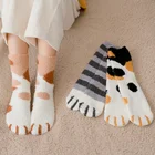 Зимние теплые забавные носки, женские хлопковые пушистые носки с мультяшным рисунком милого кота, женские пушистые носки