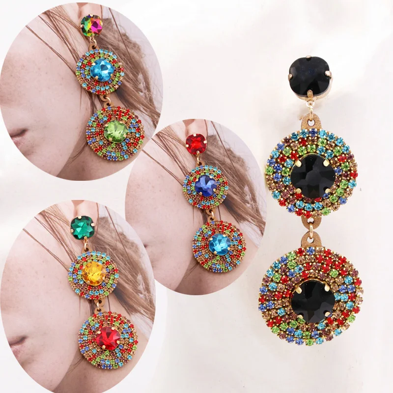 

Colorful Rhinestone Earrings Women Round Drop Earrings Statement Long Crystal Earrings Y2k Jewelry Party Fashion Jewelry Gifts