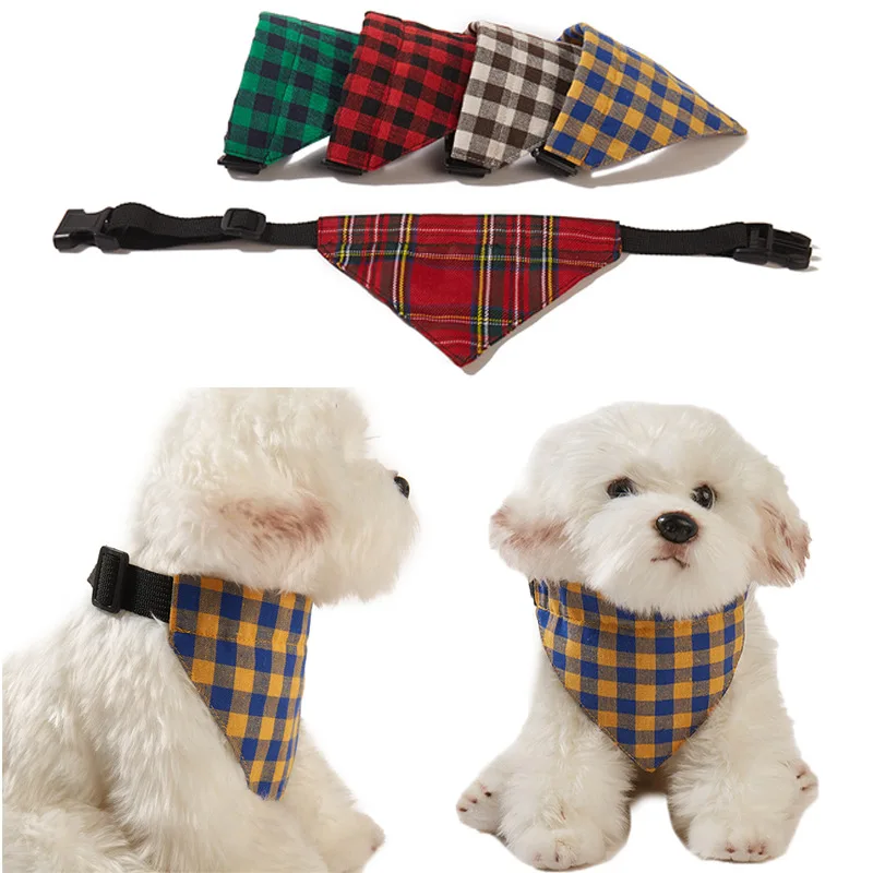 

Birthday Party Plaid Triangle Scarf Buckle Summer Accessories Bib Cute Teddy Bombay Bear Corgi Bib Accessories Pet Dog Collar