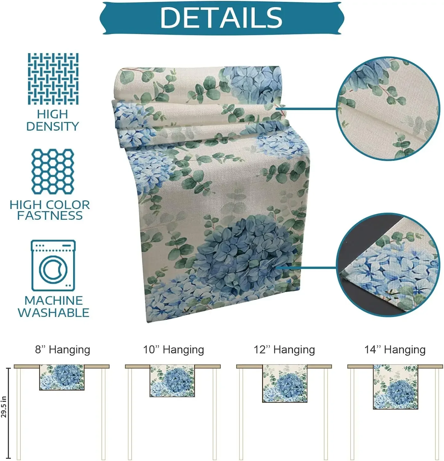 Голубая Гортензия эвкалипт растения льняные настольные дорожки украшение для