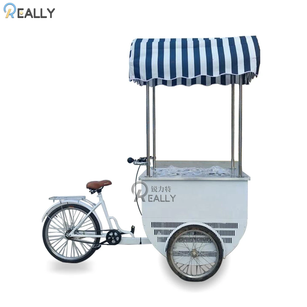 Ice Cream Bike Cart Ice Slush Cart Coffee Tricycle 3 Wheel Ice Cream Rolled Food Cart Bike