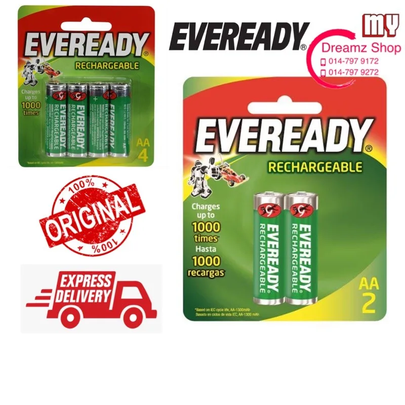 

New [100% Original] EVEREADY RECHARGEABLE BATTERY AA 2PC RE15BP2 & 4PC RE15BP4