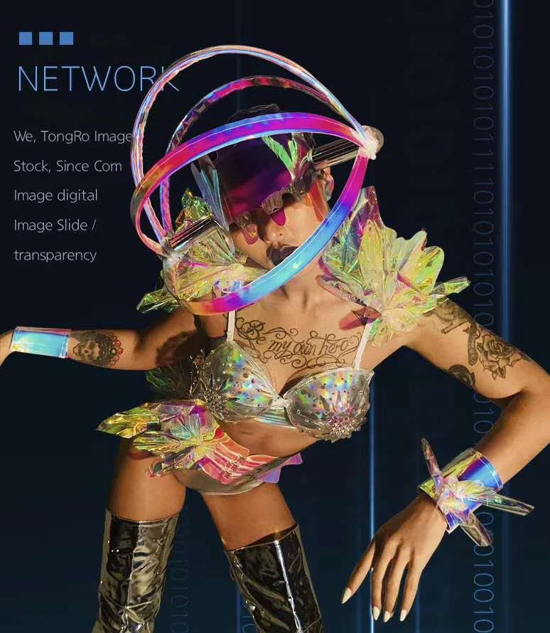 

Women Future Sense Gogo Dance Costume Sexy Bikini Pole Dance Clothes Laser Helmet Headwear Nightclub Dancer Rave Outfit