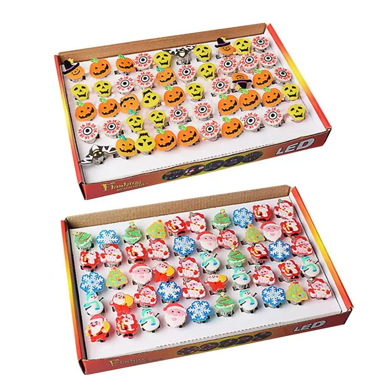 

50Pcs Halloween Luminous Rings LED Flash Finger Rings Light Pumpkin Ring Christmas Decoration Party Props Kids Gift Small Toy