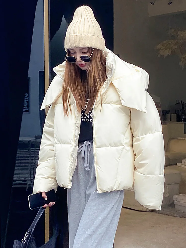 AOSSVIAO 2023 winter new Korean style fluffy hooded bread down jacket women thick loose short jacket Loose Coats Elegant Ladies