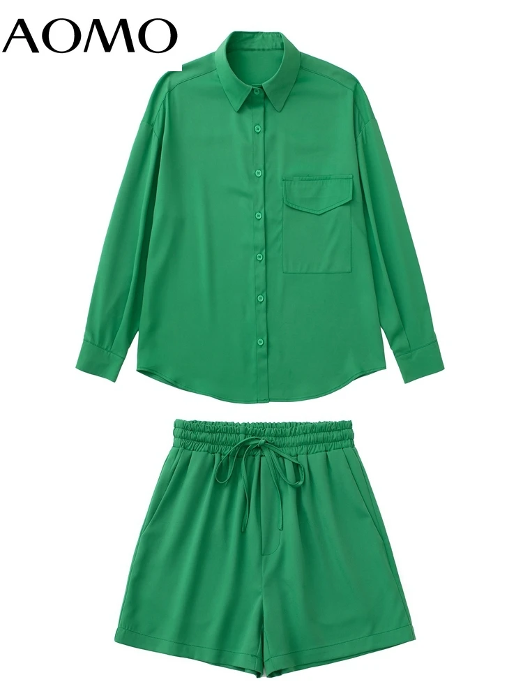 

AOMO Women Vintage Green Oversized Shirt Long Sleeve 2022 Chic Female High Street Loose Shirt JE126A