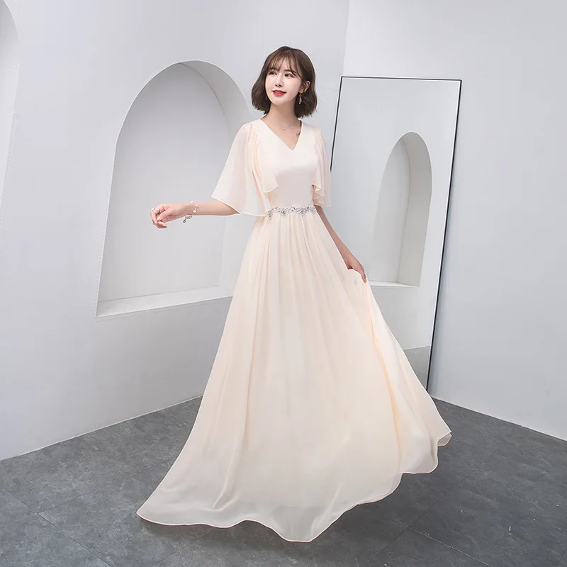 

Женское шифоновое плиссированное платье цвета шампанского, привлекательные банкетные вечерние платья с V-образным вырезом и расклешенными...