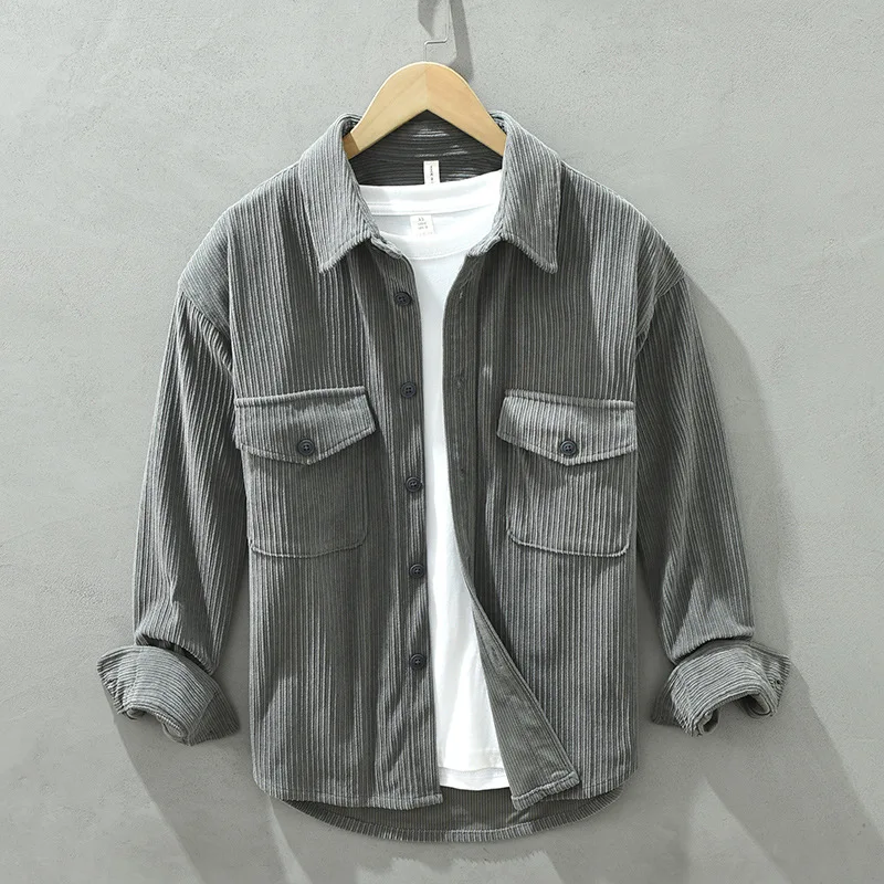 

Новинка осенне-зимняя Вельветовая хлопковая рубашка мужская Повседневная Свободная Удобная приятная для кожи футболка с длинными рукавами и несколькими карманами C2159