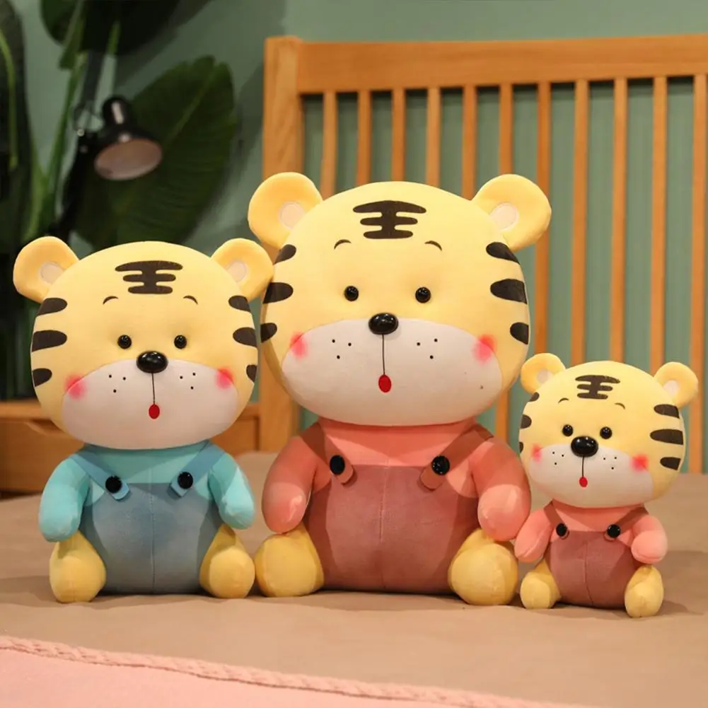 

2022 New Year Cute Animal Cartoon Tiger Stuffed Plush Pillow Toy Kawaii Overalls Tiger Comfortable Soft Toy Children Gift