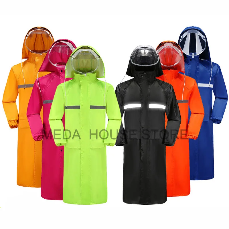 

Black Reflective Adult Waterproof Long Raincoat Women Men Rain Coat Hooded For Outdoor Hiking Travel Fishing Climbing Working