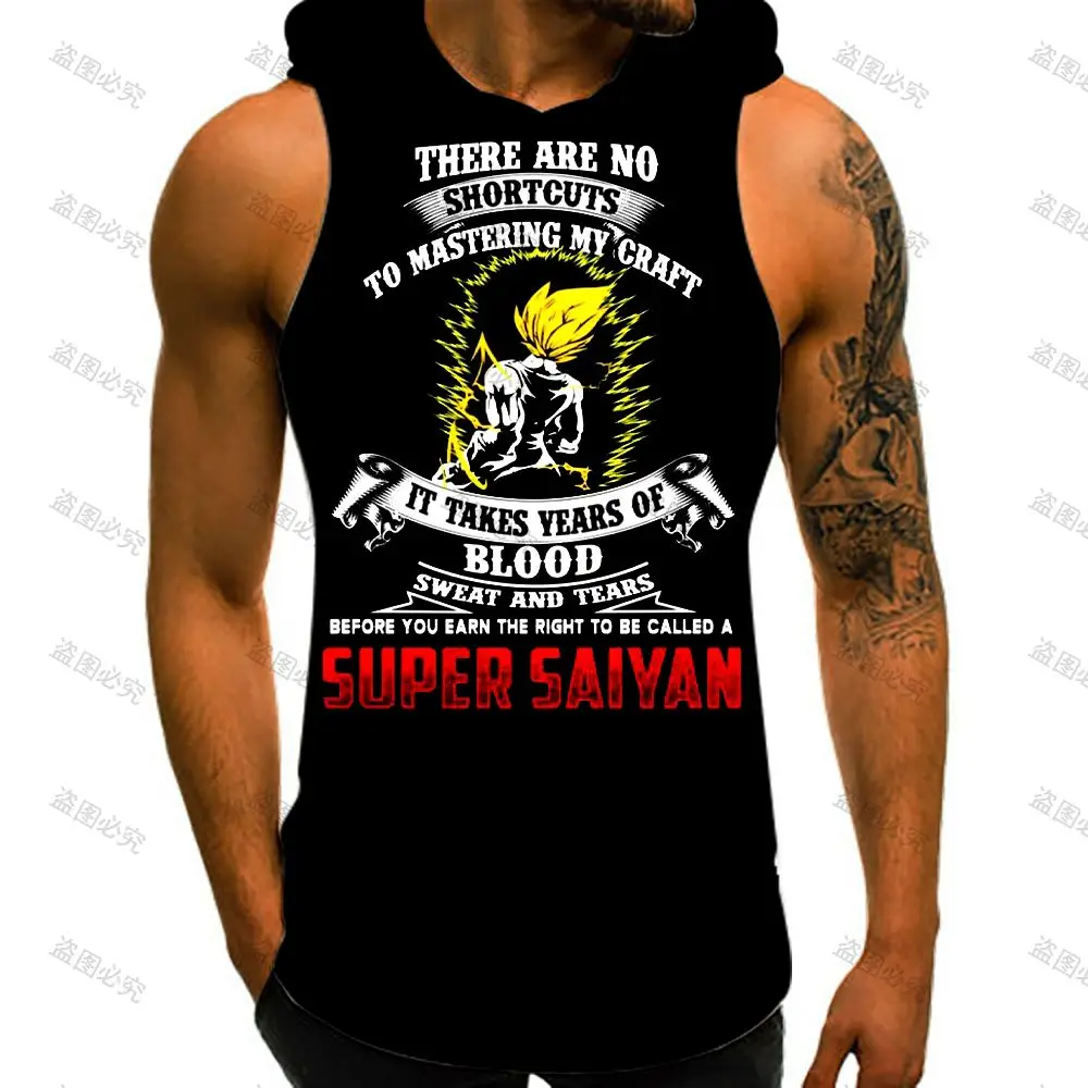 Мужской жилет с капюшоном Dragon Ball Z черный спортивный без рукавов майка для бега Y2k
