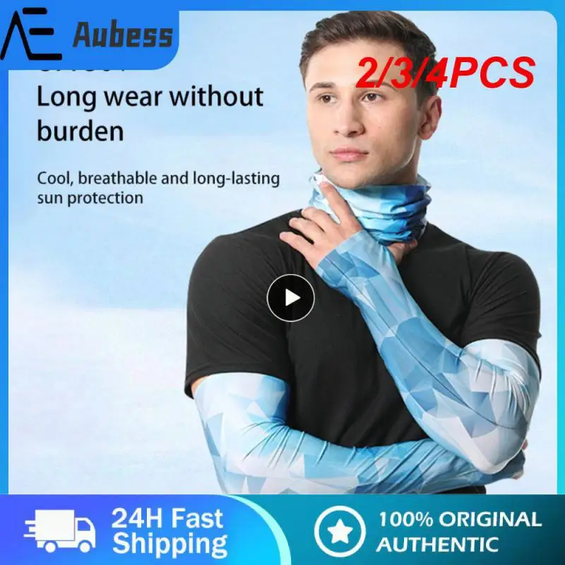 

2/3/4PCS Digital Printing Sunscreen Sleeve 1 Pair Ice Silk Sleeve Gradient Sun Sleeve Elastic Quick Drying Anti-uv