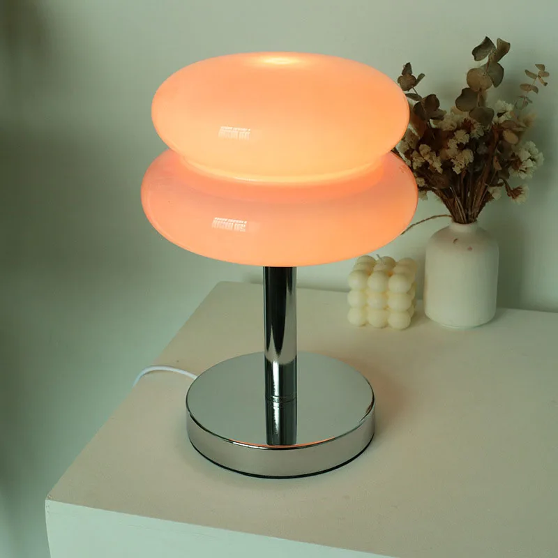 

INS Bauhaus Macaron Glass Table Lamp Dimming Living Room Atmosphere Lamps Eye Protection Night Light Girl Bedroom Bedside Decor