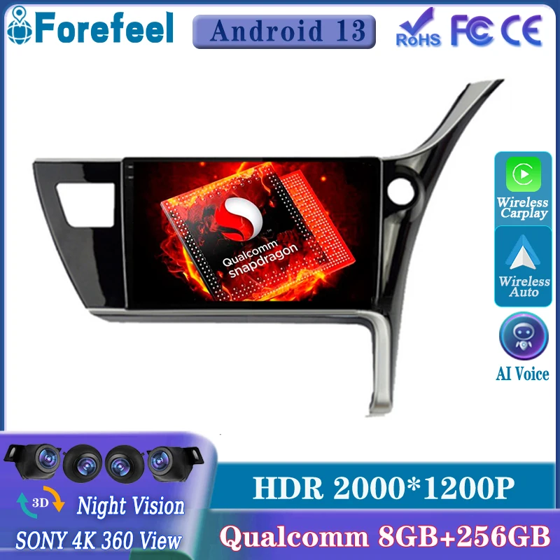 

Android13 Qualcomm For Toyota Corolla Altis 2017 2018 2019 Multimedia Car GPS Player Navigation BT No 2 Din High-performance CPU