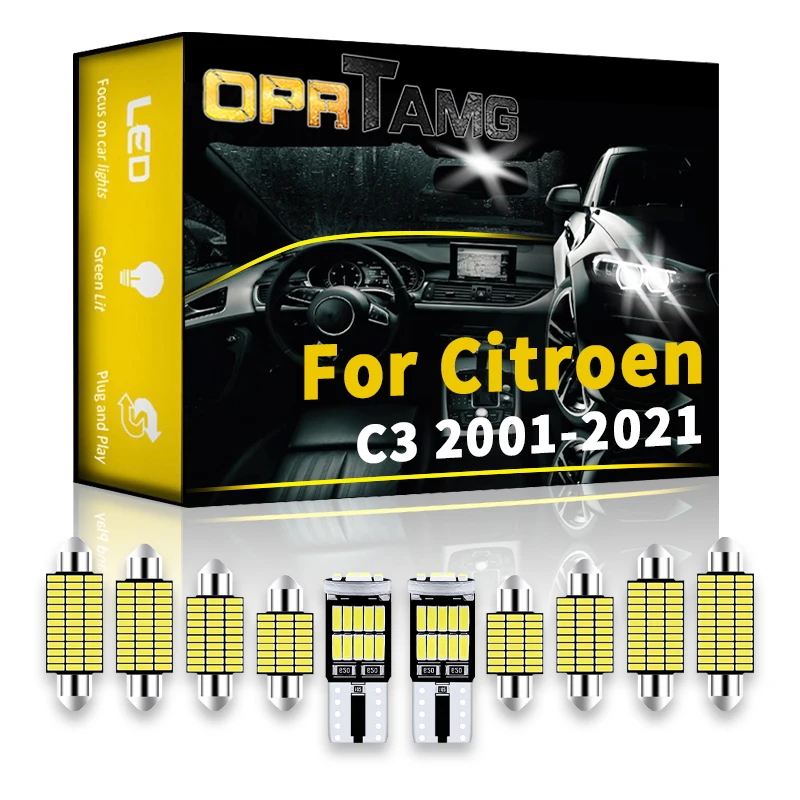

OPRTAMG для Citroen C3 2001-2021 2004 2006 2008 2010 2011 2012 Автомобильные светодиодные внутренние карты купольсветильник багажника Canbus автомобильные аксессуары