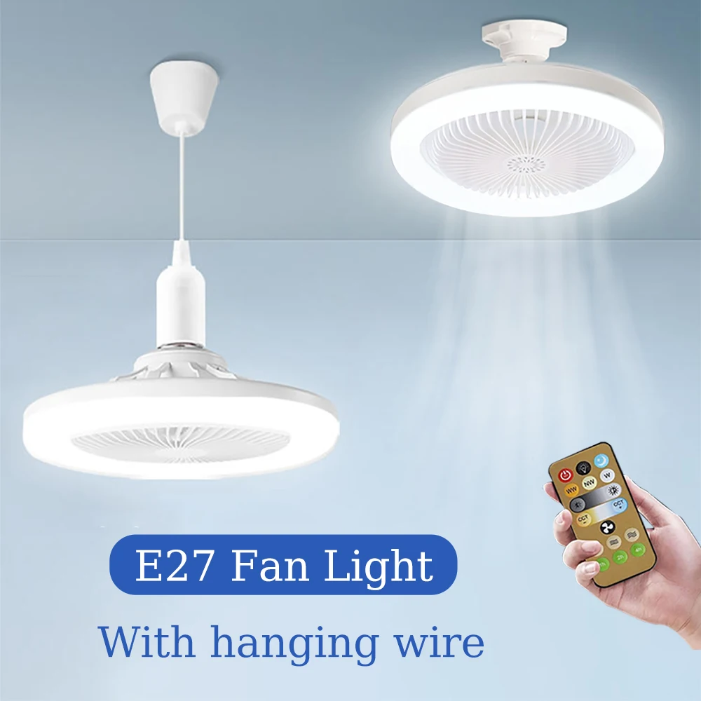 

30W Ceiling Fan With Light and Remote Control Home LED Lamp Ceiling Fans Smart Silent Living Room Chandelier E27 Converter Base