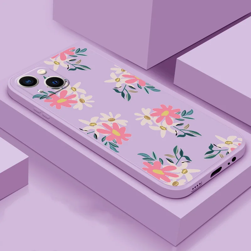 

For iPhone 13 Pro Max 13 Mini soft phone case TPU silicone flower phone Shell simple color back cover phone case