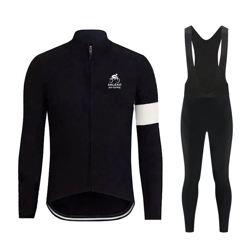 2022 Black Spring Autumn Cycling Jersey Set Mens Long Sleeve Ropa Ciclismo Bicycle Clothing Bib Pants MTB Bike Jersey Uniform