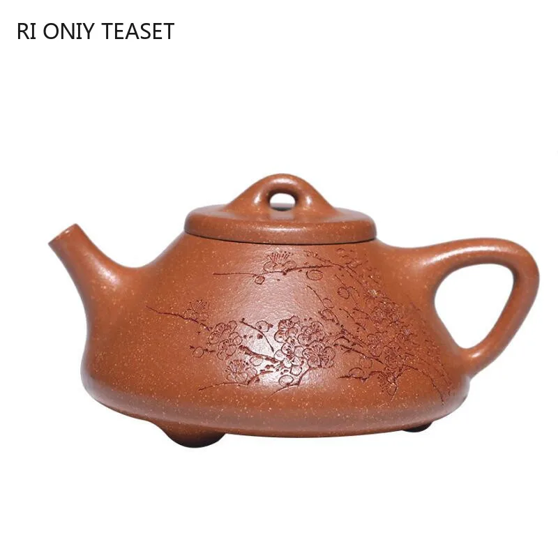

170ml Yixing Handmade Purple Clay Teapots Famous Hand-carved Plum Blossom Stone Scoop Tea Pot Kettle Chinese Zisha Tea Set