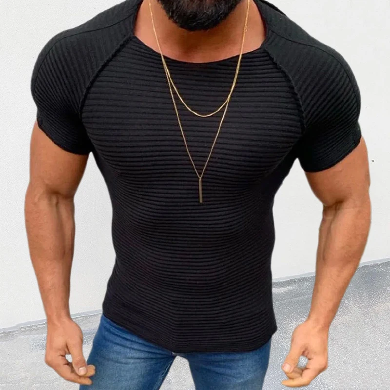

Leisure Solid Color Slim Knit Tops Men's Clothing 2023 Spring Summer Short Sleeve O Neck Casual T Shirts Men Fashion Streetwear