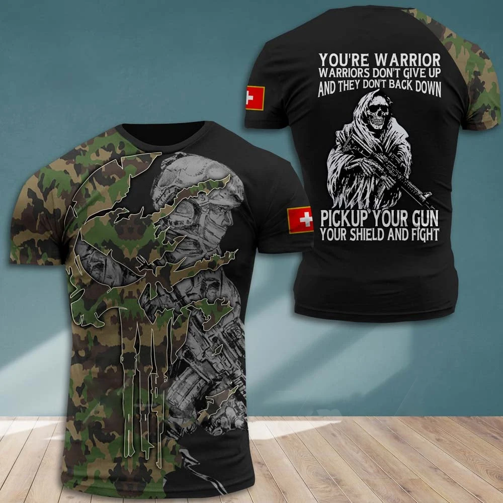 

SWITZERLAND Army Men's T-Shirt Summer Round Neck Short Sleeve Swiss Veterans Print Shirt Casual Top Men's Oversized Tees