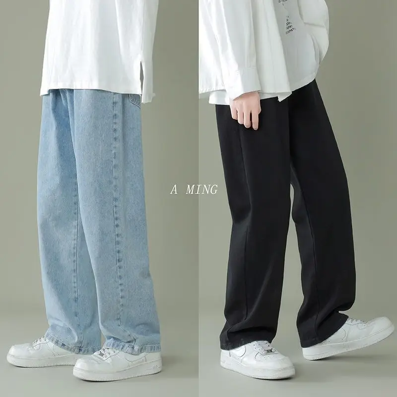 2022 Autumn New Street Casual Baggy Jeans Men's Korean Fashion Hip Hop Straight Wide Leg Trousers Couple Denim Pants