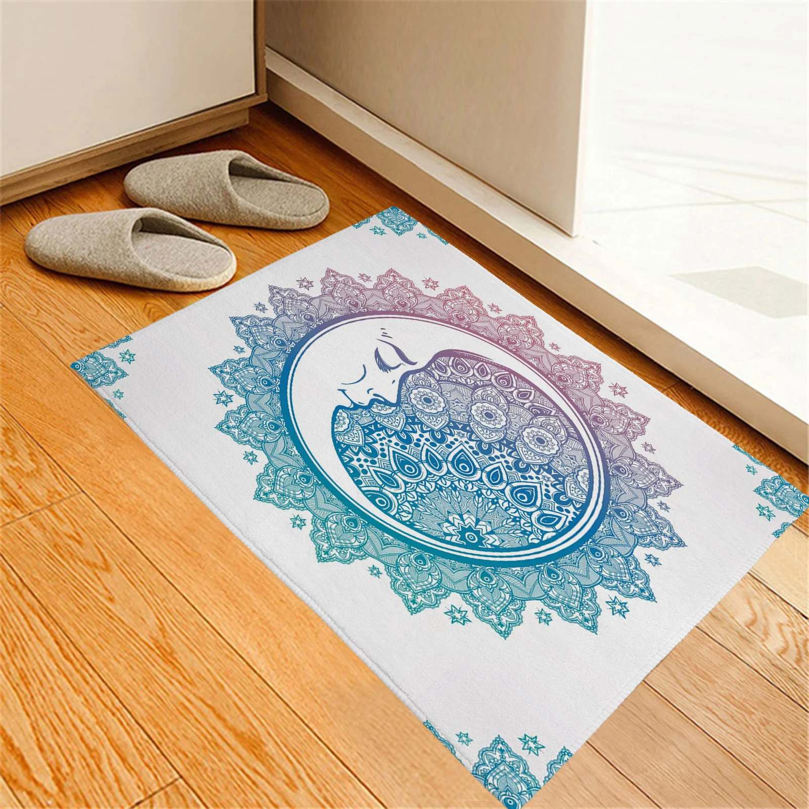 

Синие Входные Коврики с изображением мандалы солнца Луны Пейсли, декоративный мягкий ковер для гостиной и спальни, нескользящий коврик для ...