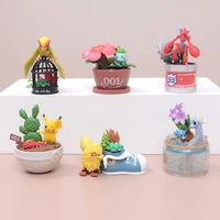 6pc pokemon potted figure pikachu frog seed mini dragon q version anime characters collection ornaments gifts childrens toys
