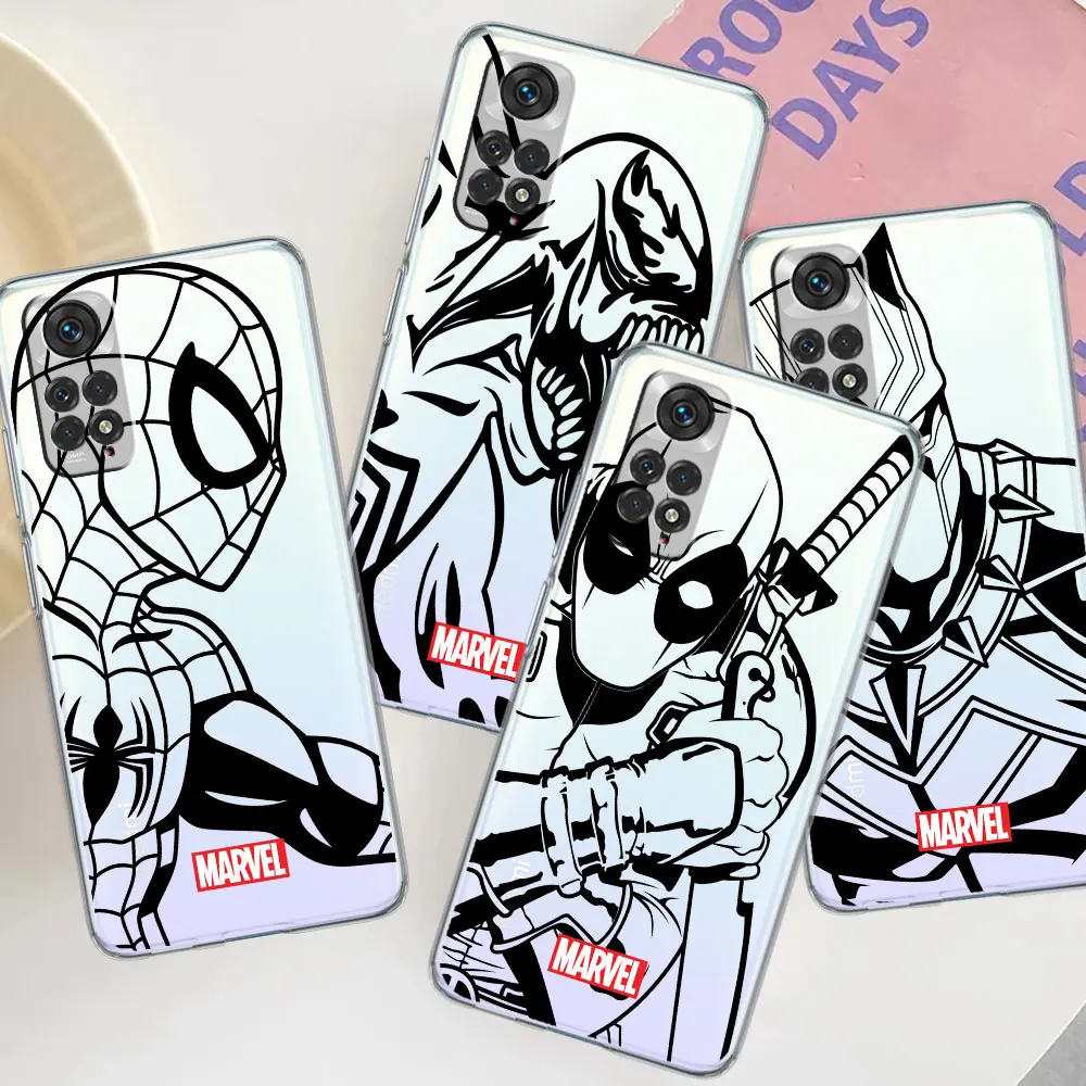 

Iron Man Spider Man Deadpool Art Soft Silicone Case for Xiaomi Redmi Note 11 10 9 Pro 9S 12 9C K40 9A 8 Clear Cover Shell Funda