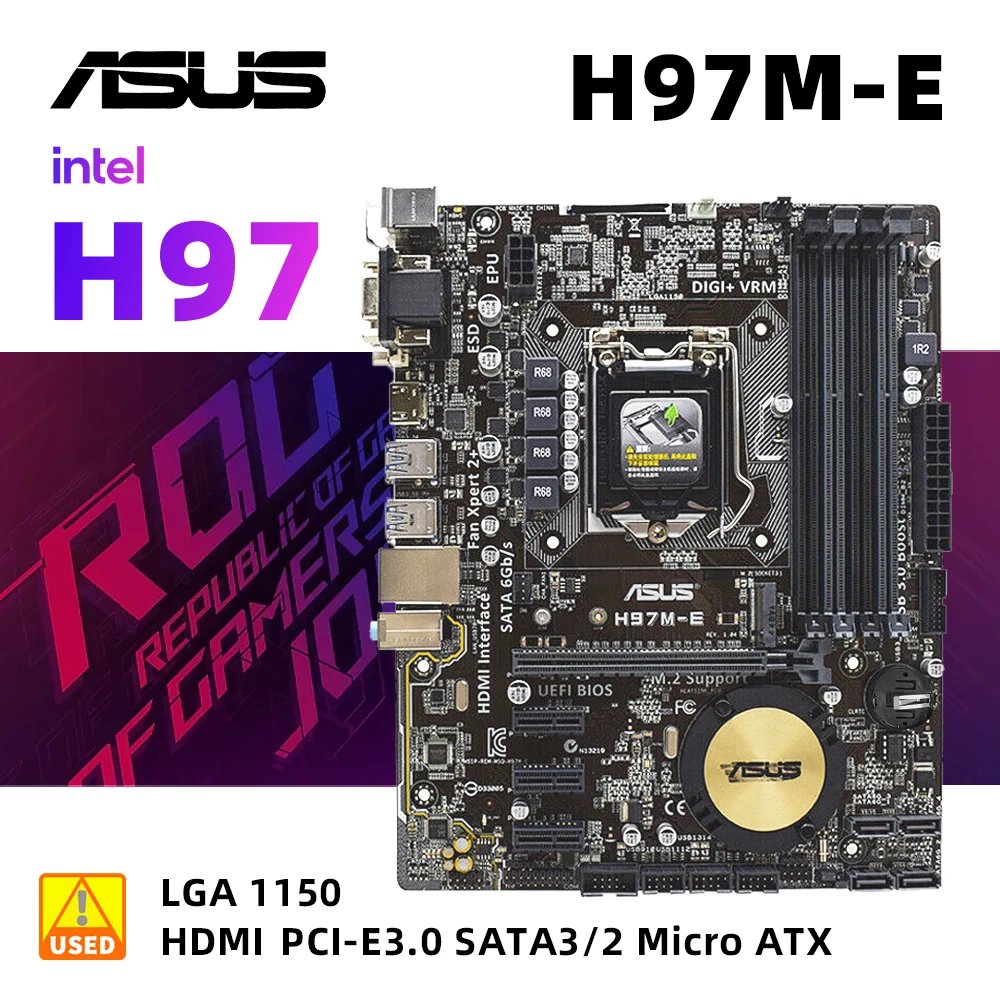 ASUS H97M-E поставляется с комплектом материнской платы процессора I5 4570S и материнской платой LGA 1150, поддерживает DDR3 32 ГБ 1 Мб. 2 6 SATA PCI Express 3,0
