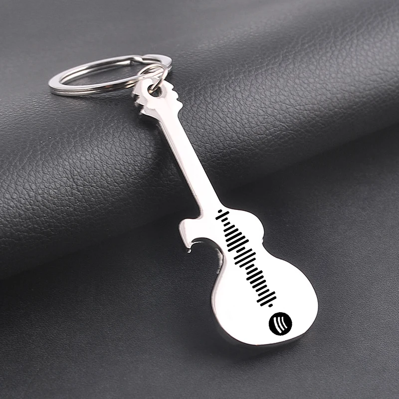 

2021 Custom Spotify Scan Code Guitar Key Chain Music Code Keychains Gifts Women Men Beer Open Fashion Key Pendant Laser Engraved