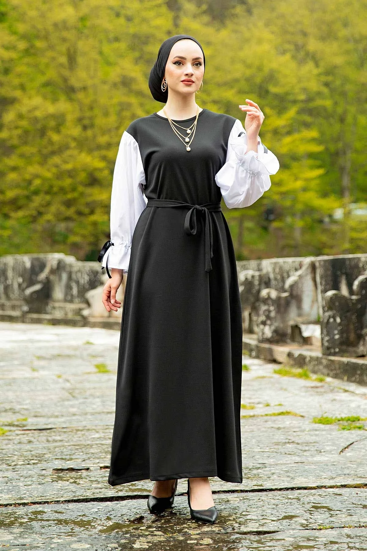 Платье с рукавом-шариком YNS-черное зимнее осеннее 2021 стандартное головное платье, мусульманская индейка