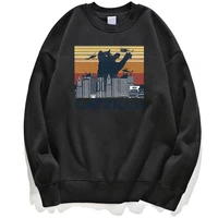catzilla japanese vintage sunset style cat kitten lover hoodie sweatshirts men jumper hoody hoodies pullovers crewneck jumper