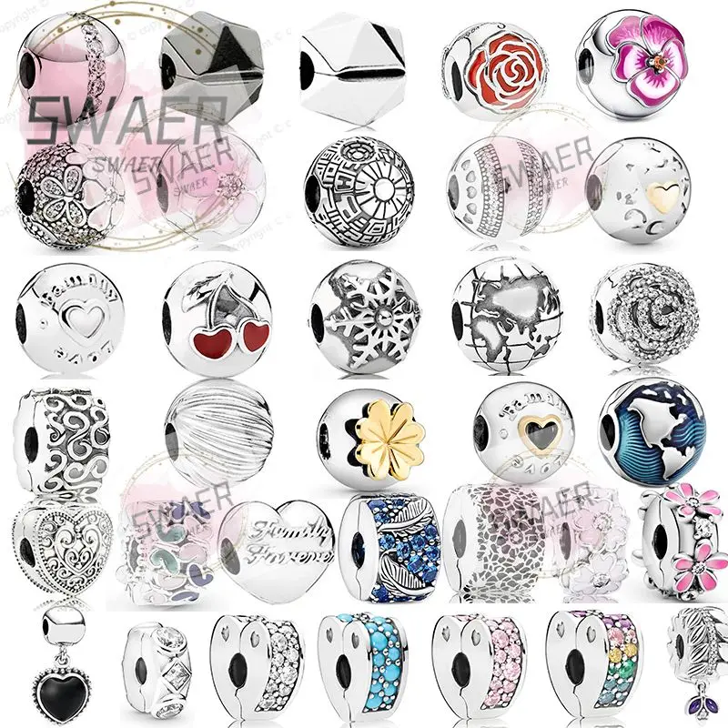 

High Quality 925 Silver Euro-American Style Bow Pentacle Close Set Buckle Pandorars Diy Charm Bracelet For Ladies Gift