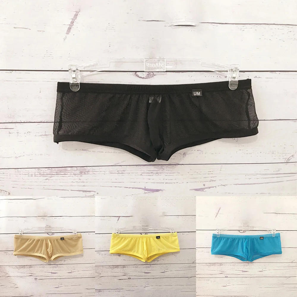 Sexy Men Mini Boxer Briefs Transparent Mesh Panties Male Sheer Shorts See Through Ultra-thin Underpants Cool Knickers Undies