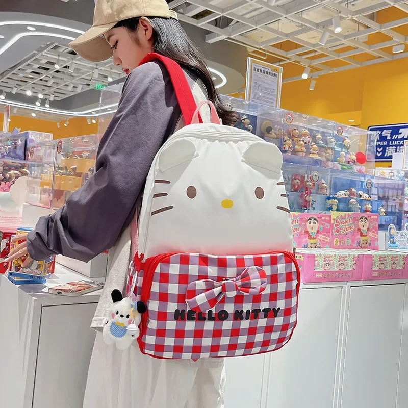 

Kawaii Sanrio Anime Hello Kitty College Style Student School Bag Cute Cartoon Girly Heart Cute Plaid Backpack Gifts