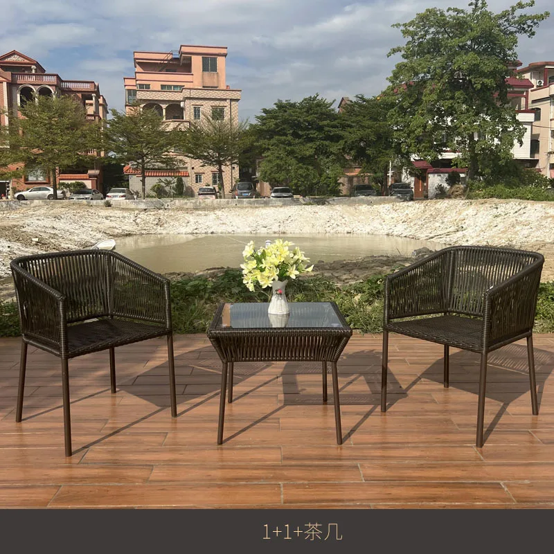 

Уличная мебель, ротанговый стул, комплект из трех предметов, садовый Водонепроницаемый солнцезащитный кофейный столик для досуга и террасы