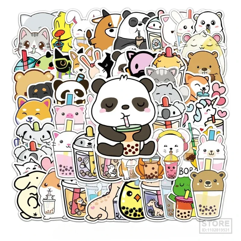

50PCS Cute Cartoon Pet Pearl Milk Tea Stickers Pack for Girl Boba Bubble Teas Decal Sticker To DIY Stationery Luggage Laptop