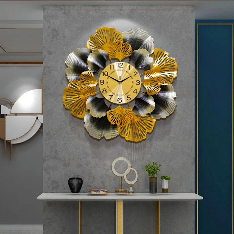 

American Minimalist Decoration for Home Wall Art Clock Living Room Light Luxury Ginkgo Biloba European Style Decor Modern Clocks